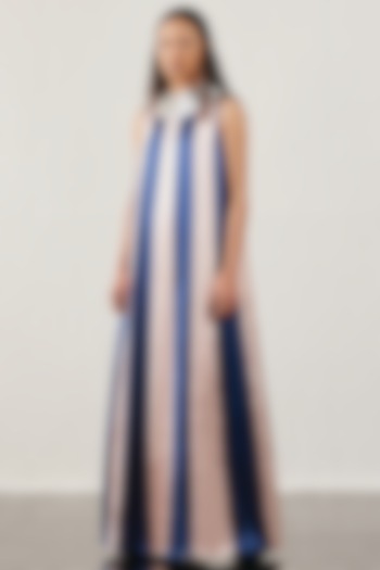 Pink & Blue Textured Satin Striped Dress by AKHL