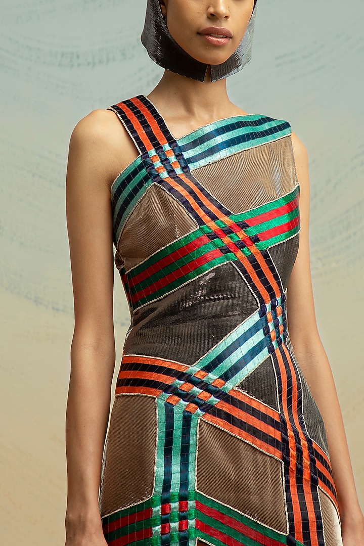 Silver Hand Embroidered Asymmetrical Mini Party Wear Dress by AKHL at Pernia's Pop Up Shop