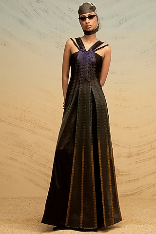 Silver Hand Embroidered Maxi Dress by AKHL