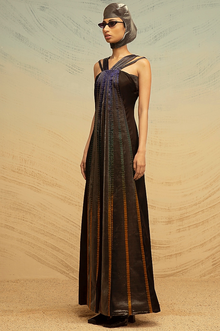 Silver Hand Embroidered Maxi Party Wear Dress by AKHL at Pernia's Pop Up Shop