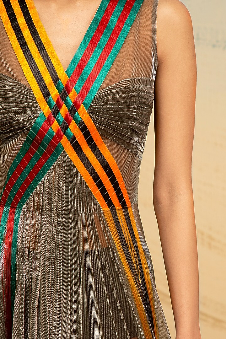 Silver Hand Embroidered Maxi Party Wear Dress by AKHL at Pernia's Pop Up Shop