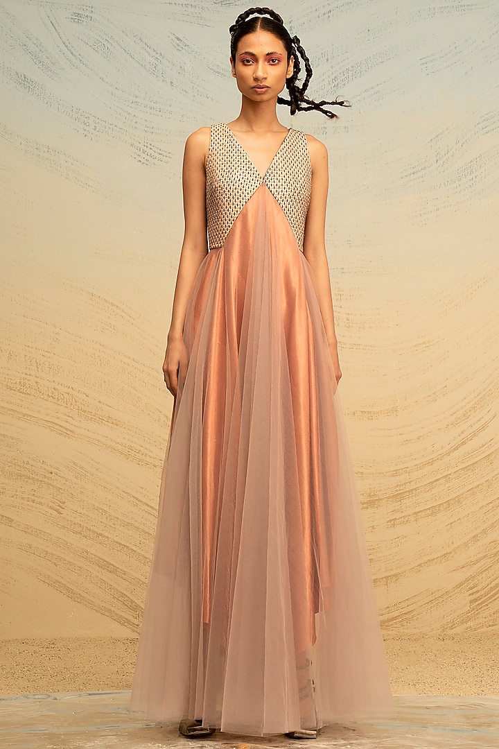Blush Pink Textured Satin Dress by Akhl
