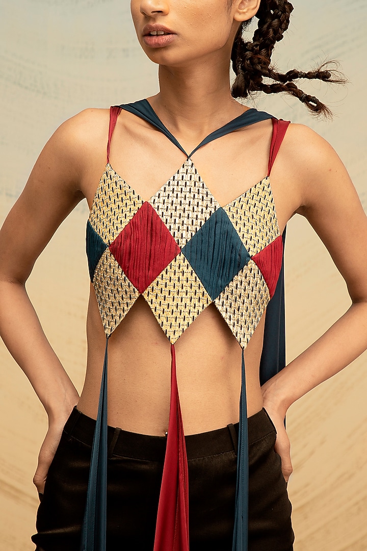 Multi-Coloured Handwoven Silk Bustier by Akhl at Pernia's Pop Up Shop