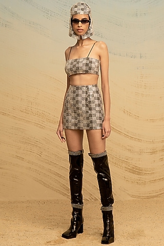 Silver Sequins Mini Skirt by Akhl