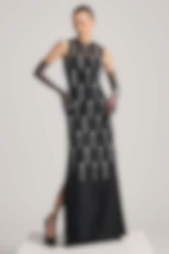 Charcoal Lurex Tulle Sequins Hand Embroidered Dress by Akhl at Pernia's Pop Up Shop