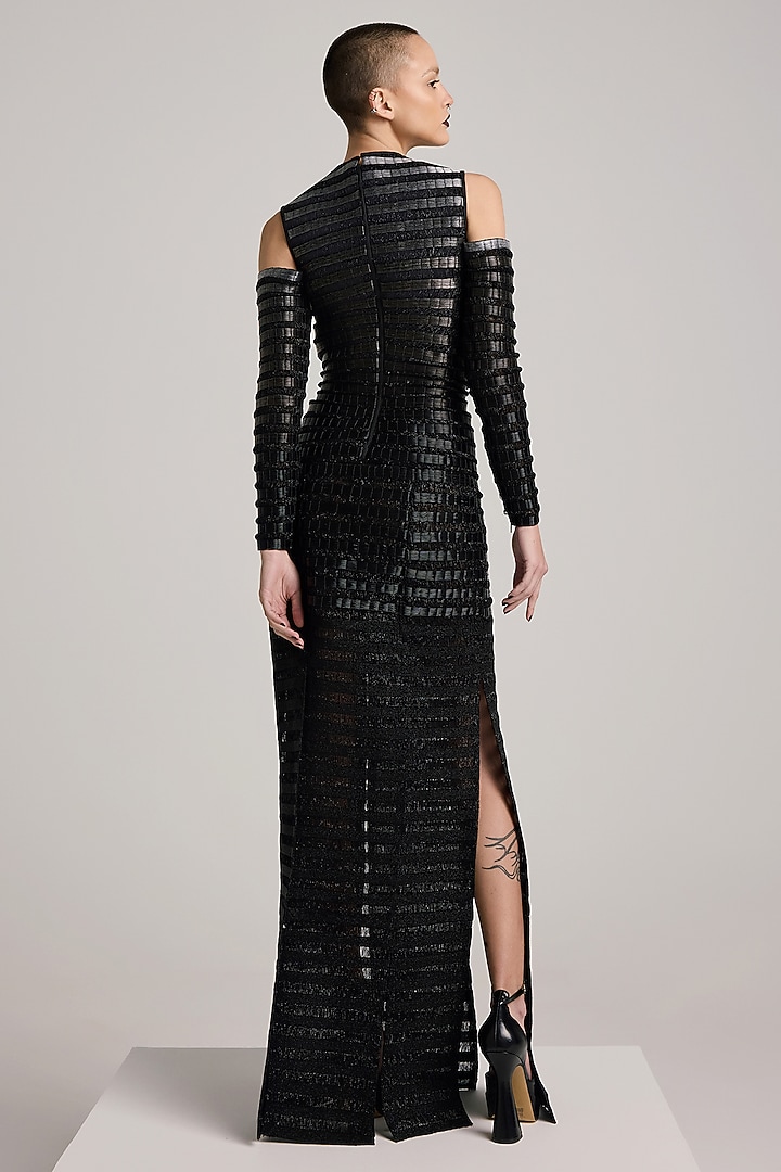 Grey & Black Lurex Hand Embroidered Hand-Dyed Party Wear Dress by Akhl at Pernia's Pop Up Shop