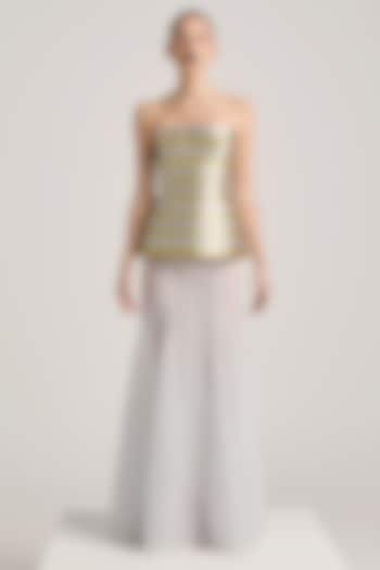 Silver Lurex Tulle Paneled Fishtail Skirt Set by Akhl at Pernia's Pop Up Shop