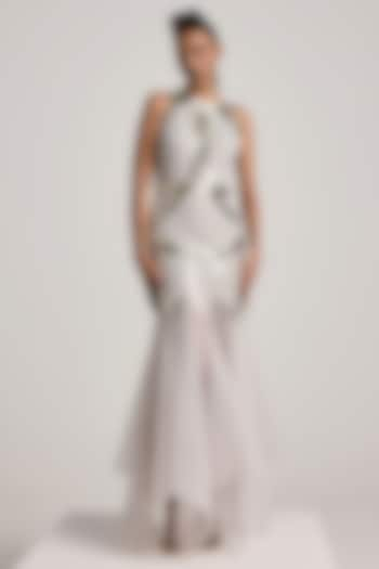 Silver Lurex Tulle Hand Applique Fishtail Dress by Akhl at Pernia's Pop Up Shop