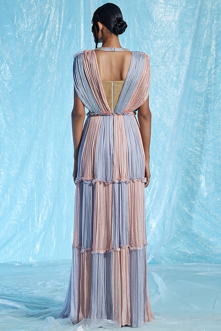 Pink & Blue Embroidered Maxi Cocktail Dress by Akhl at Pernia's Pop Up Shop