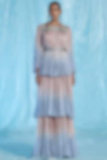 Pink & Blue Chiffon Maxi Dress by Akhl