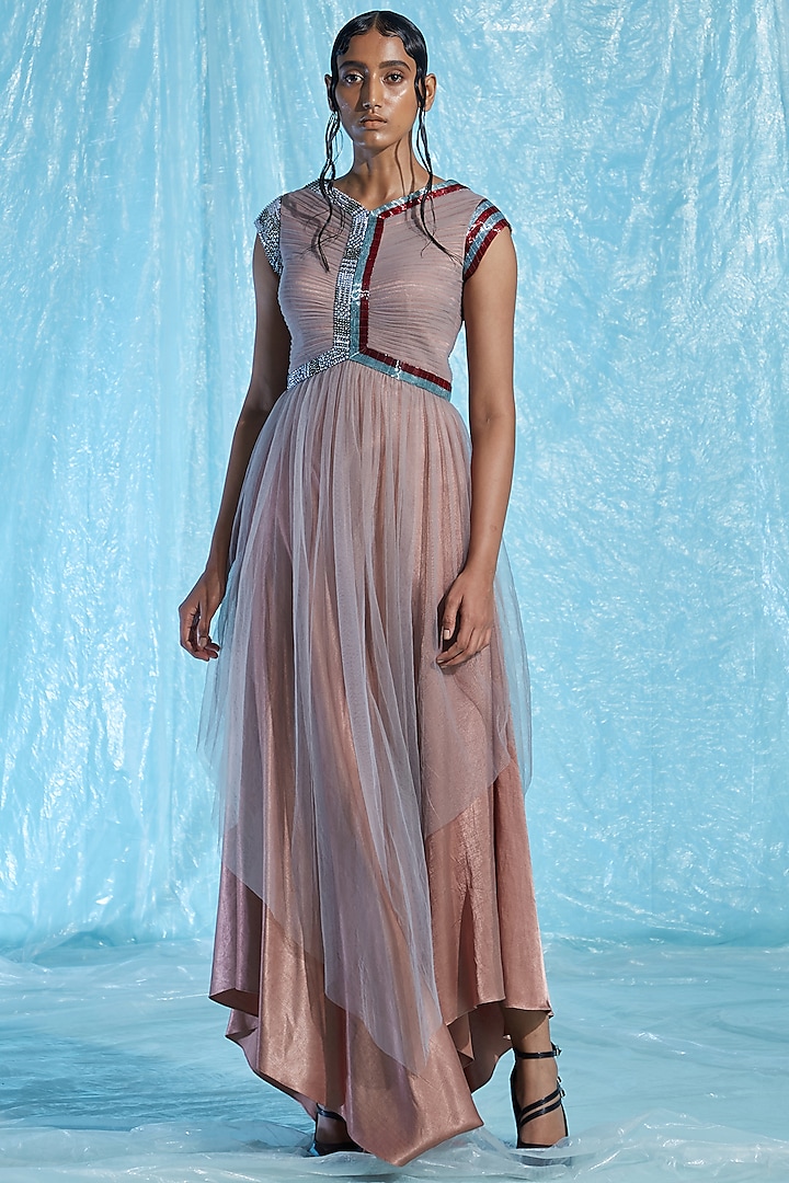 Blush Pink Hand Embroidered Dress by Akhl