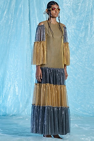 Multi-Colored Lurex Tulle Tiered Dress by Akhl