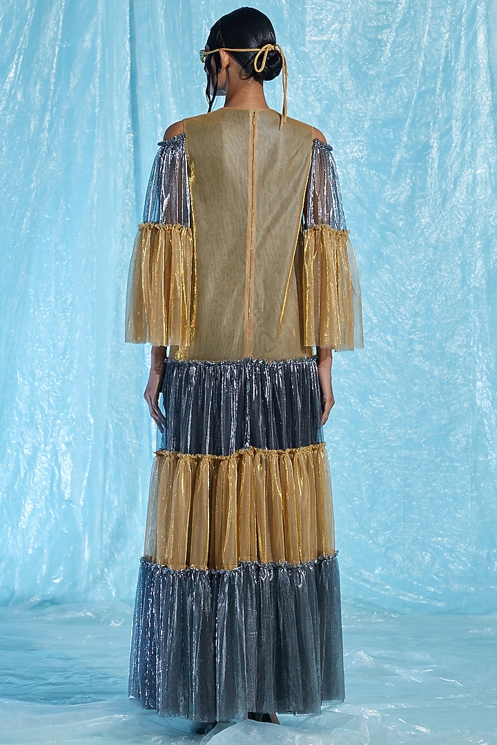 Multi-Colored Lurex Tulle Tiered Cocktail Dress by Akhl at Pernia's Pop Up Shop