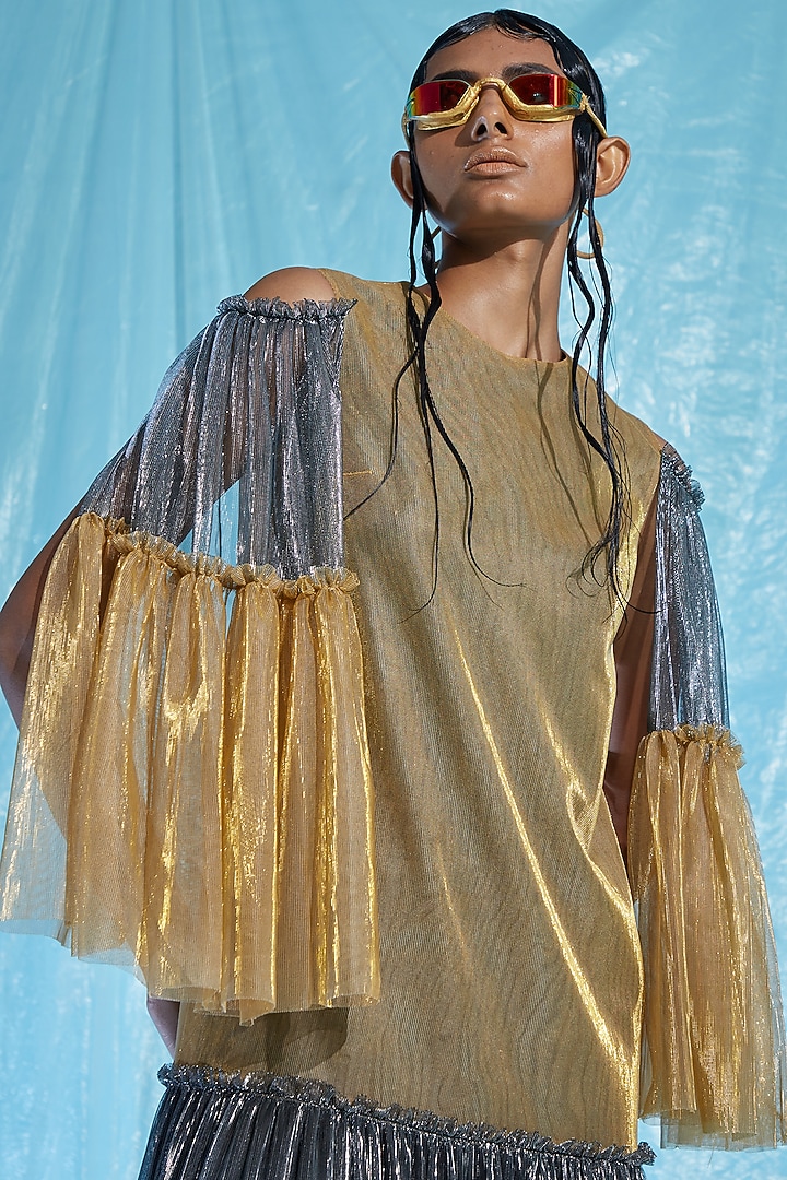 Multi-Colored Lurex Tulle Tiered Cocktail Dress by Akhl at Pernia's Pop Up Shop