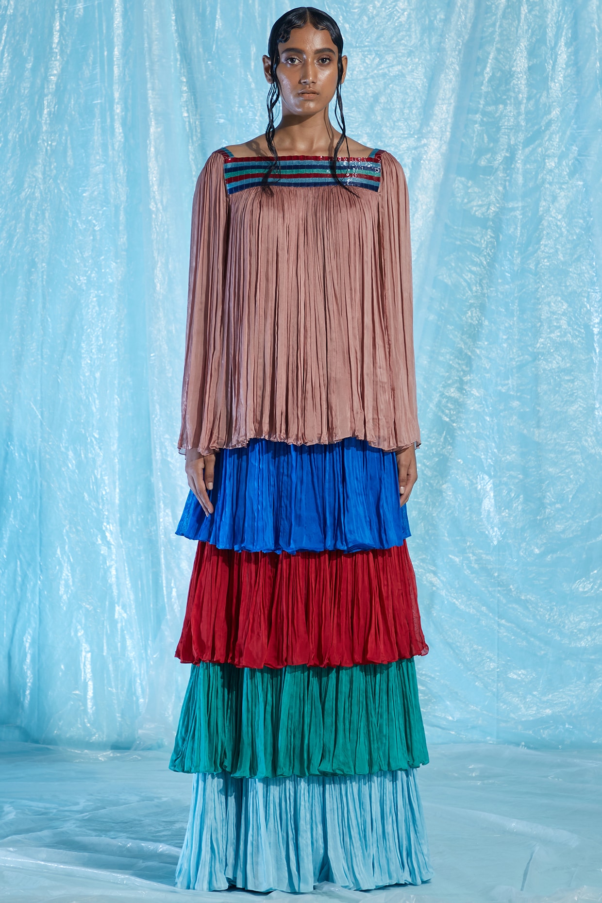 Multi Colored Chiffon Skirt Design by Akhl at Pernia s Pop Up Shop