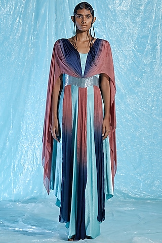 Pink & Blue Satin Kaftan by Akhl