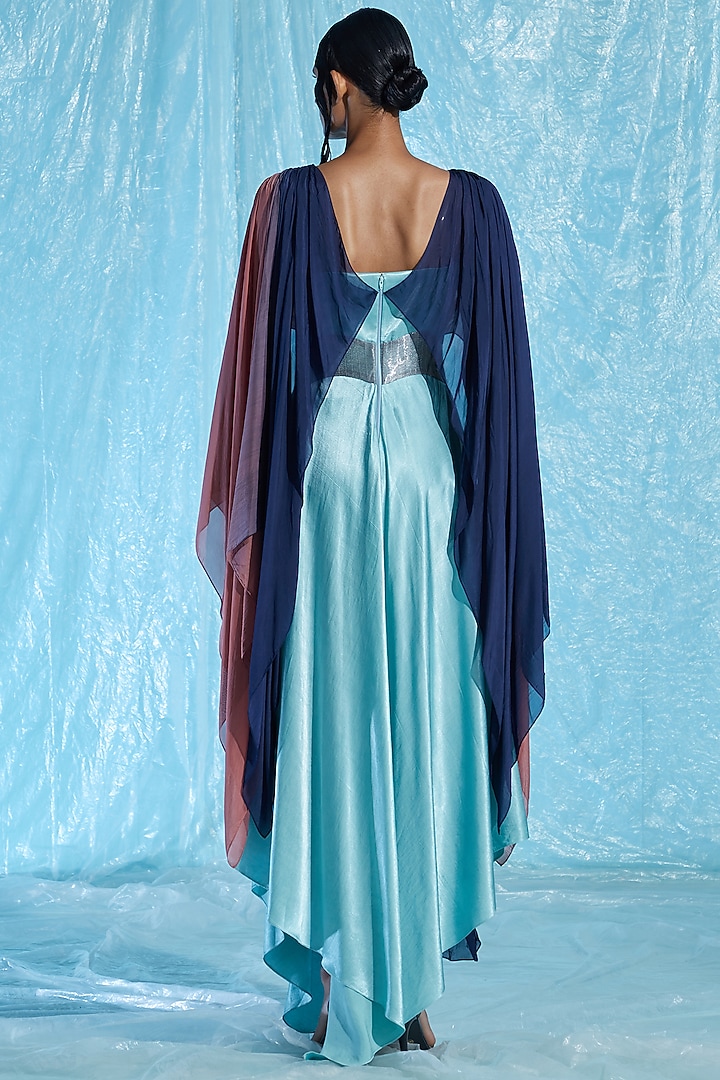 Pink & Blue Satin Kaftan by Akhl at Pernia's Pop Up Shop