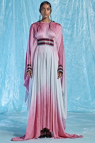 Pink & White Satin Kaftan by Akhl