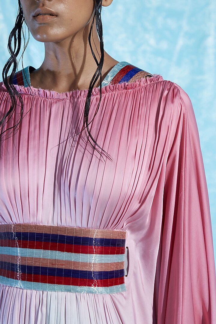 Pink & White Satin Kaftan by Akhl at Pernia's Pop Up Shop