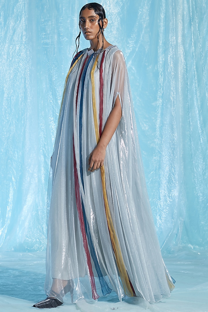 Multi-Colored Lurex Tulle Kaftan by Akhl at Pernia's Pop Up Shop
