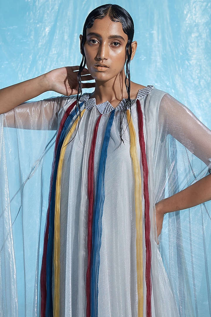 Multi-Colored Lurex Tulle Kaftan by Akhl at Pernia's Pop Up Shop