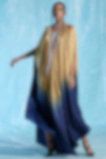 Yellow & Blue Satin Kaftan by Akhl at Pernia's Pop Up Shop