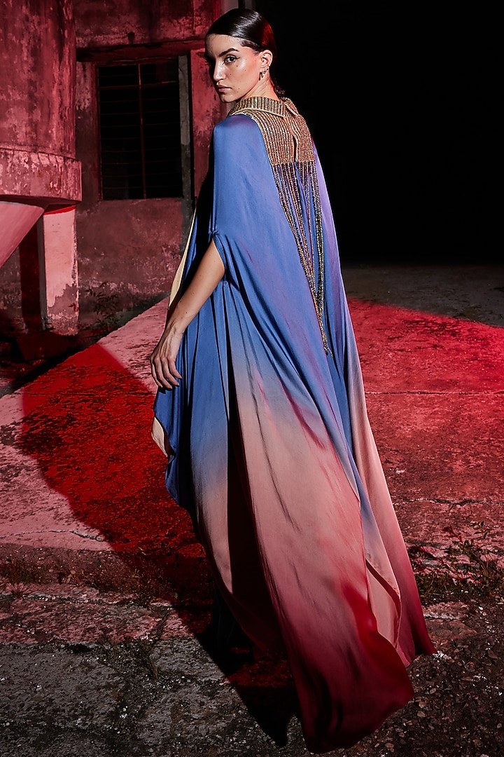 Multi-Colored Satin Bead & Tassels Hand Embroidered Kaftan by Akhl at Pernia's Pop Up Shop