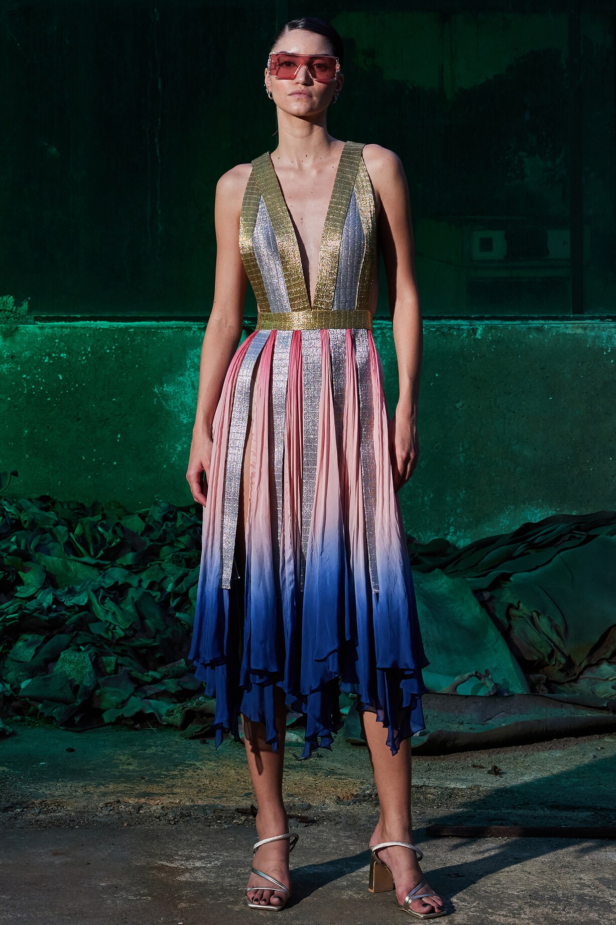 Blush Pink & Navy Blue Chiffon Metallic Hand Embroidered Dress by Akhl at  Pernia's Pop Up Shop 2026