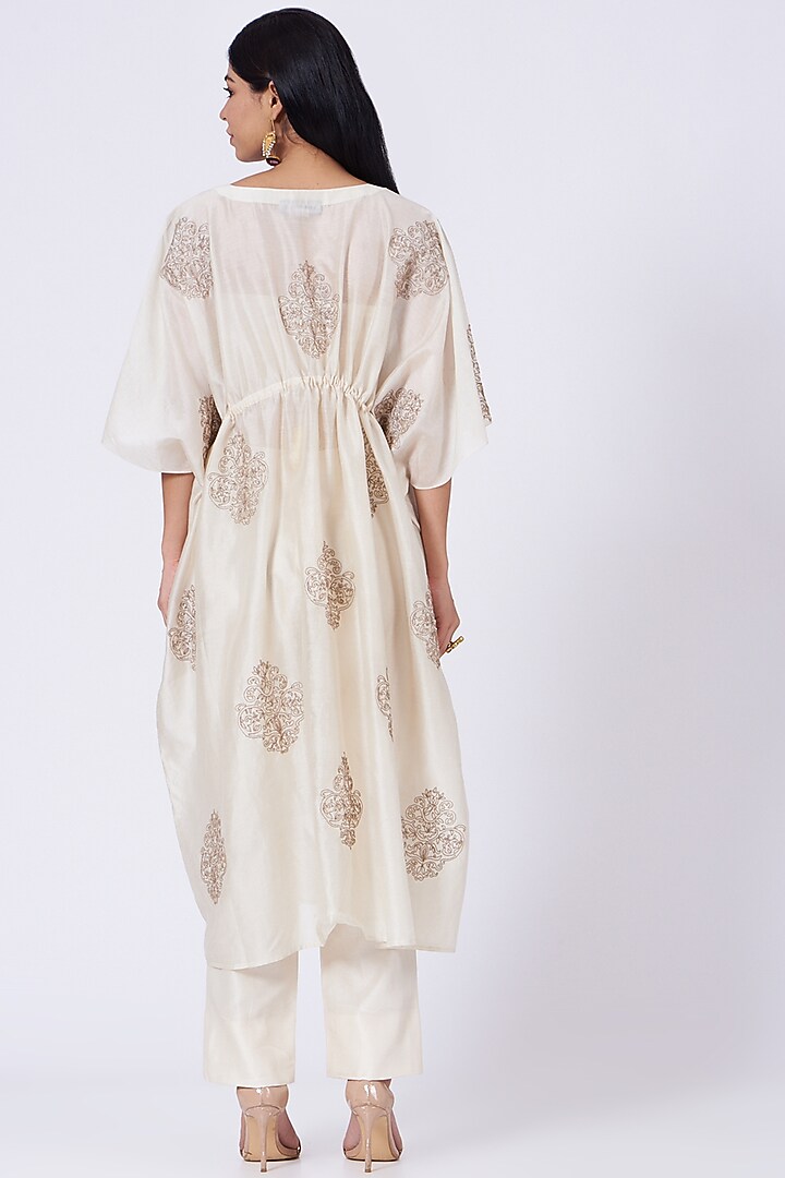 Off-White Silk Chanderi Pant Set by Amrita KM at Pernia's Pop Up Shop