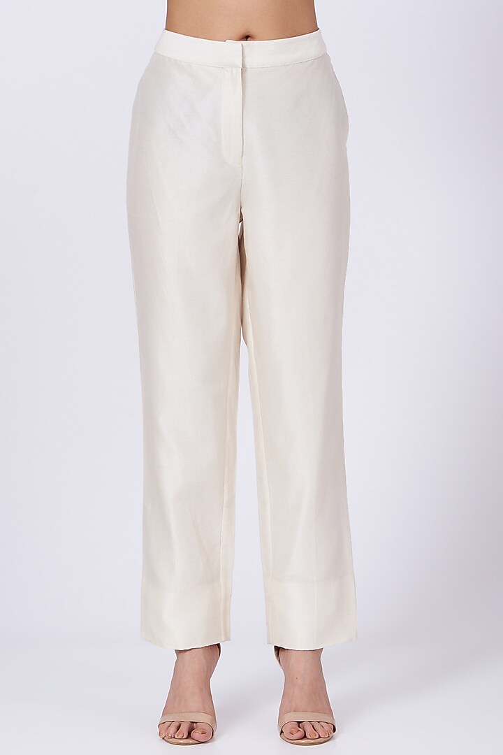 Off-White Silk Chanderi Pant Set by Amrita KM at Pernia's Pop Up Shop