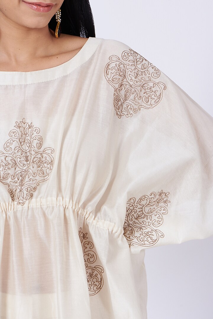 Off-White Silk Chanderi Pant Set by Amrita KM at Pernia's Pop Up Shop