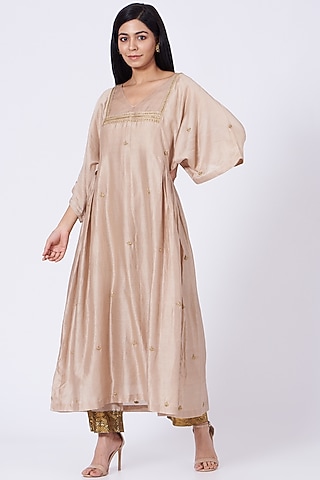Gold Zardosi Embroidered Kaftan Kurta Set by Amrita KM