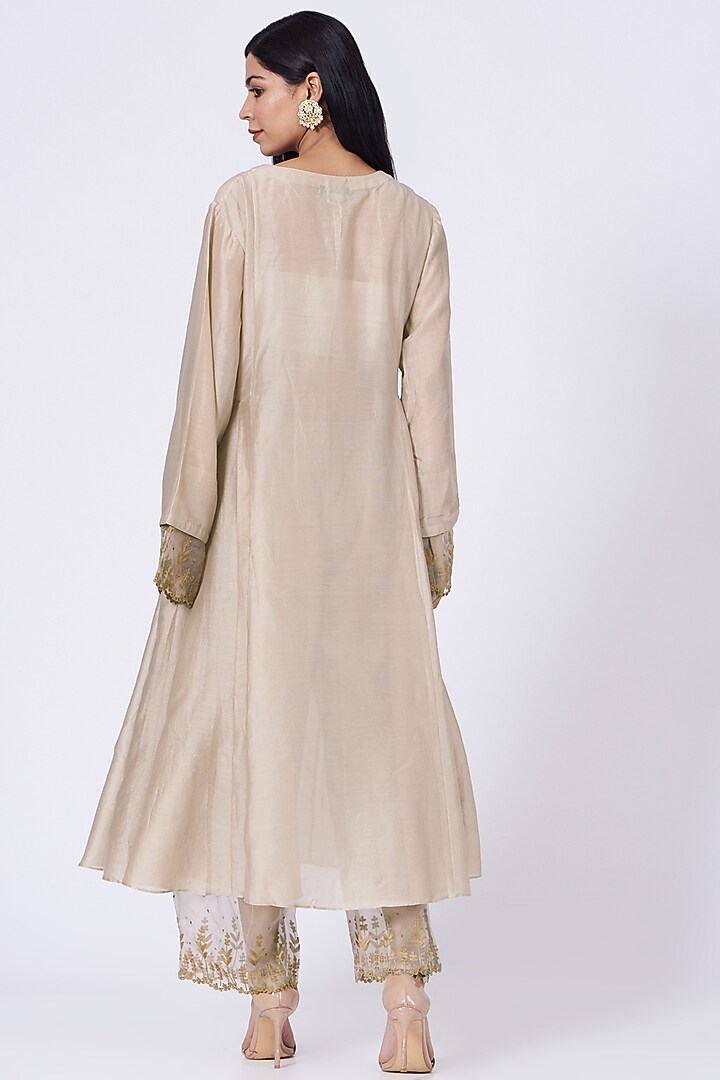 Gold Silk Chanderi Kurta Set by Amrita KM at Pernia's Pop Up Shop