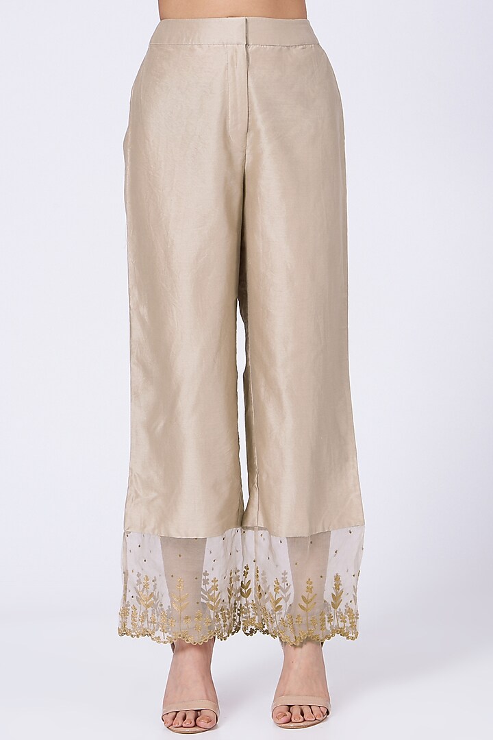 Gold Silk Chanderi Kurta Set by Amrita KM at Pernia's Pop Up Shop