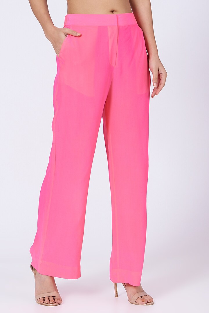 Bright Pink Silk Crepe Pant Set by Amrita KM at Pernia's Pop Up Shop