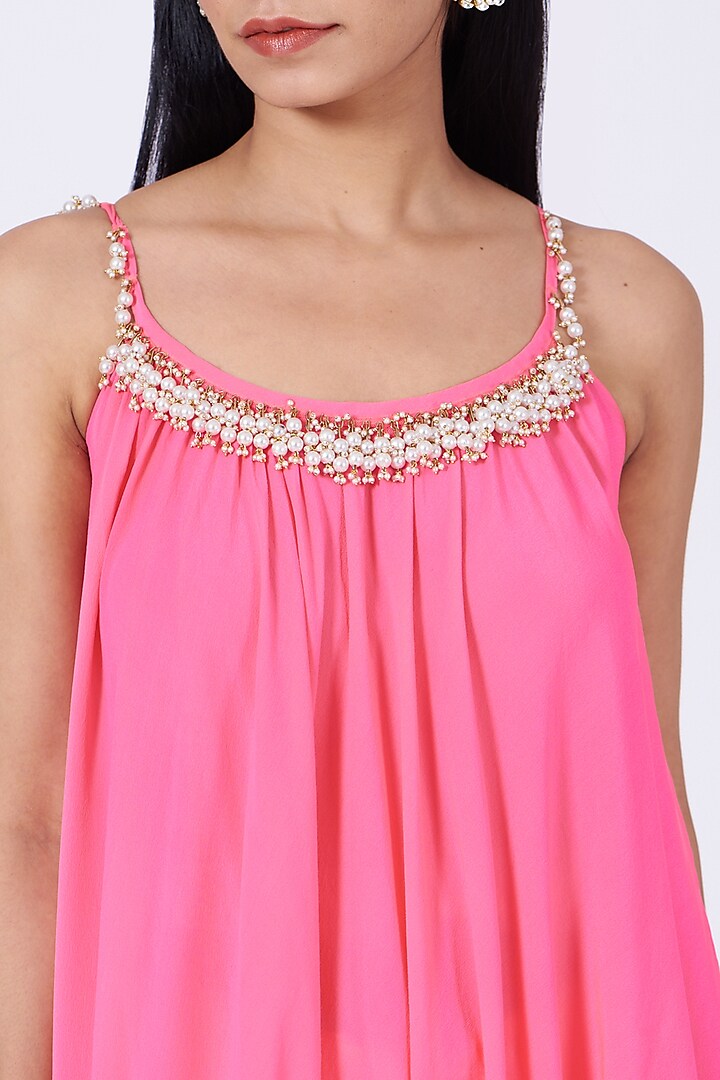 Bright Pink Silk Crepe Pant Set by Amrita KM at Pernia's Pop Up Shop
