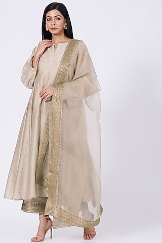 Gold Sequins & Zardosi Embroidered Kurta Set by Amrita KM