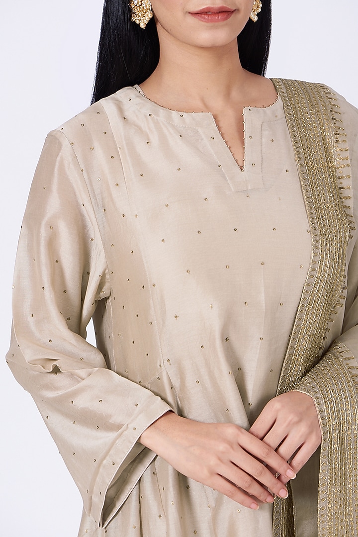 Gold Sequins & Zardosi Embroidered Kurta Set by Amrita KM at Pernia's Pop Up Shop