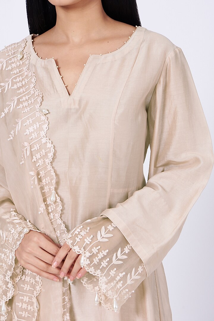 Peach Silk Chanderi Kurta Set by Amrita KM at Pernia's Pop Up Shop