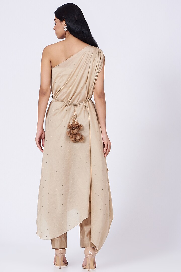 Peach Silk Chanderi Pant Set by Amrita KM at Pernia's Pop Up Shop