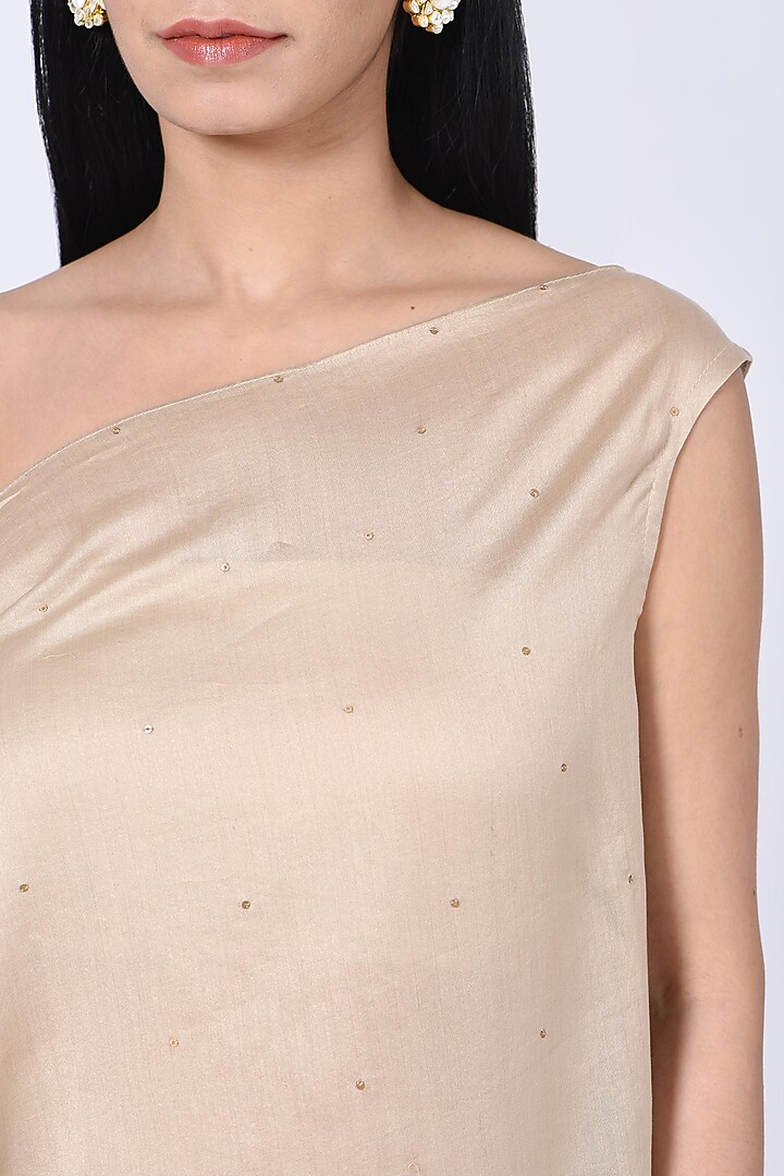 Peach Silk Chanderi Pant Set by Amrita KM at Pernia's Pop Up Shop