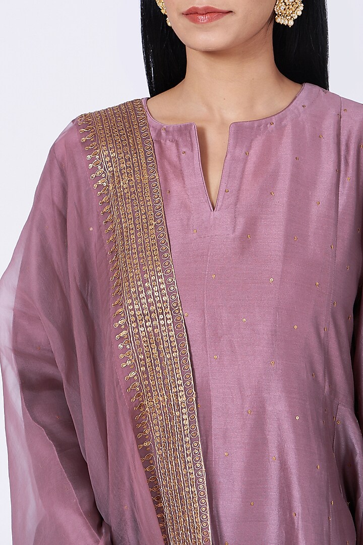 Purple Sequins & Zardosi Embroidered Kurta Set by Amrita KM at Pernia's Pop Up Shop