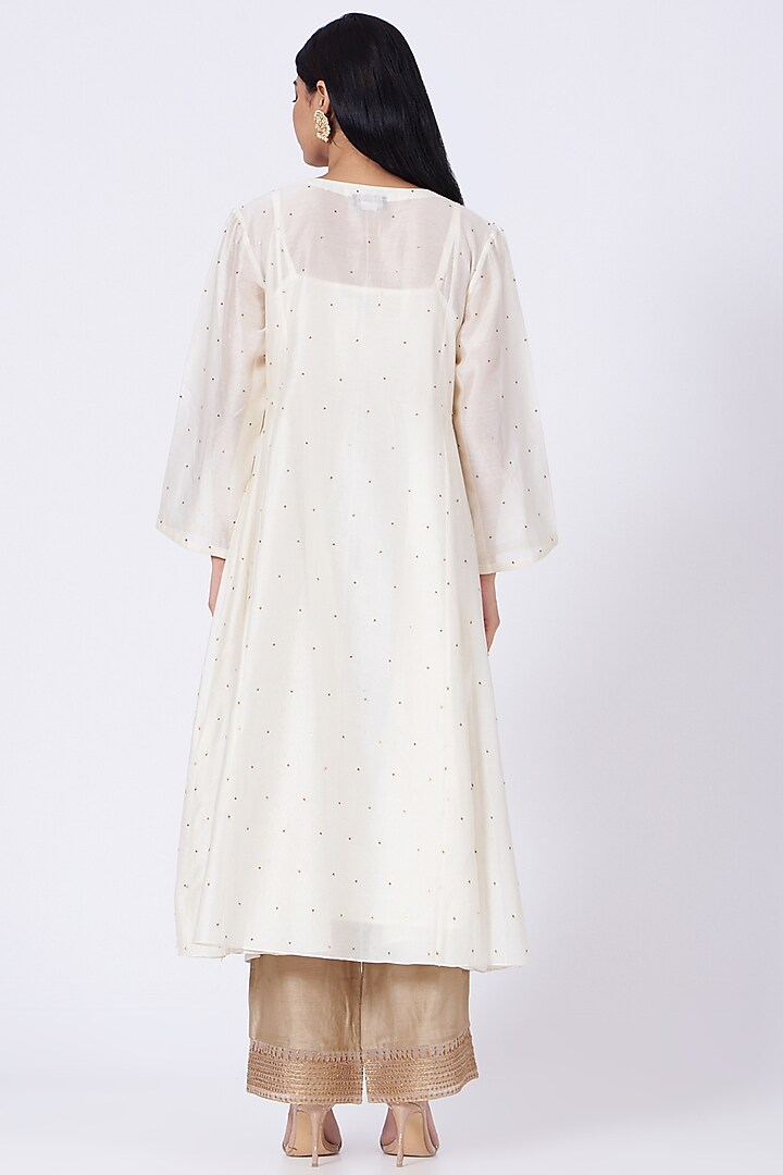 Off-White Sequins & Zardosi Embroidered Kurta Set by Amrita KM at Pernia's Pop Up Shop
