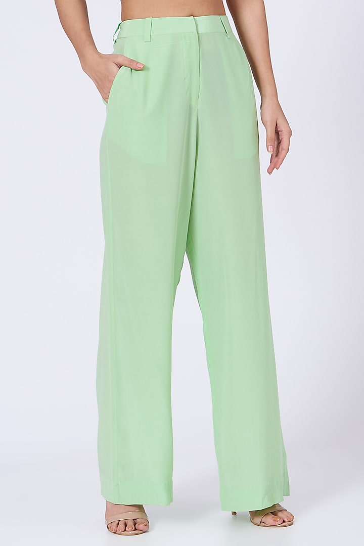 Pista Green Silk Crepe Jacket Set by Amrita KM at Pernia's Pop Up Shop