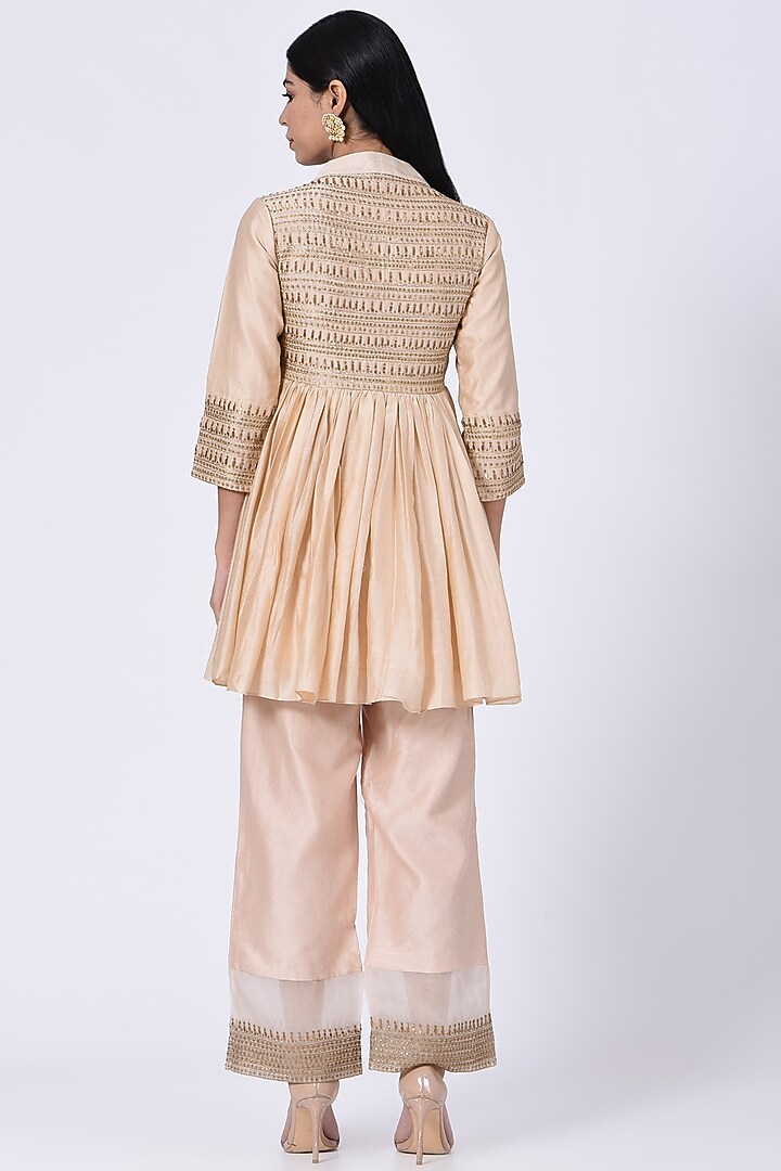 Peach Zardosi Embroidered Jacket Set by Amrita KM at Pernia's Pop Up Shop