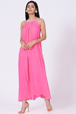Bright Pink Embellished Resort Dress by Amrita KM