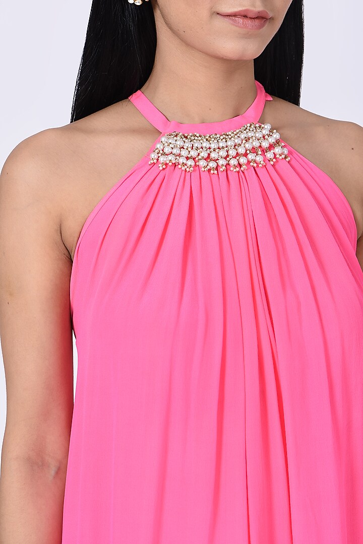 Bright Pink Embellished Resort Vacation Dress by Amrita KM at Pernia's Pop Up Shop