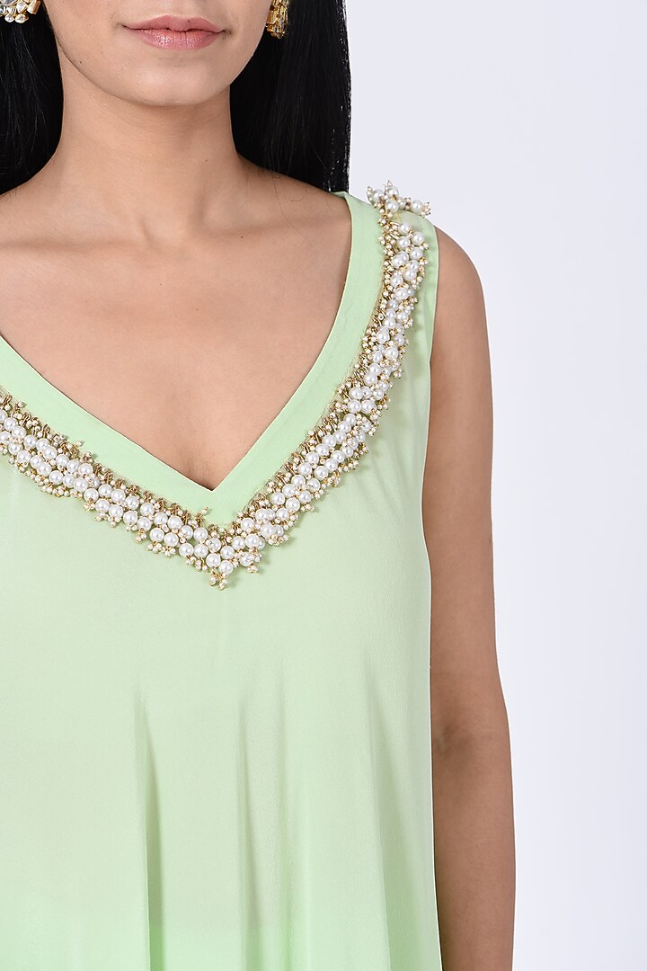 Pista Green Embellished Kurta Set by Amrita KM at Pernia's Pop Up Shop