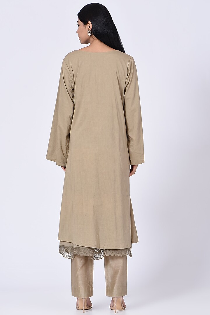 Gold Aari Embroidered A-Line Kurta Set by Amrita KM at Pernia's Pop Up Shop