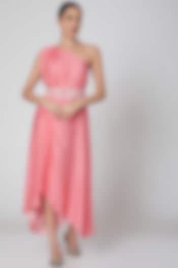 Blush Pink One Shoulder Draped Dress by Amrita KM
